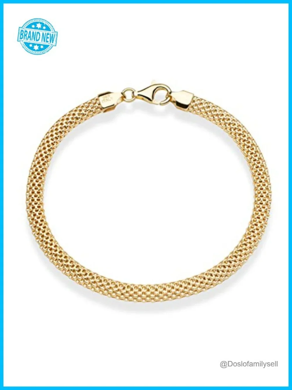 18K Gold Plated 925 Sterling Silver Italian 5mm Mesh Link Chain Bracelet